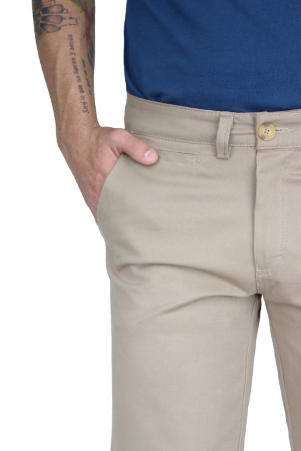 Bermuda De Gabardina Color Caki  Slim Fit Stretch Para Hombre